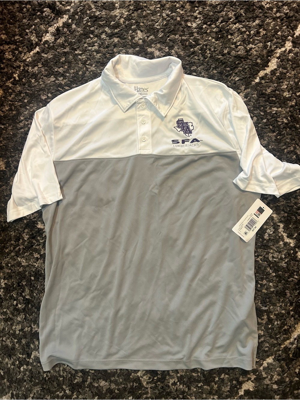 Hanes Men’s Two-Tone Polo Shirt - White & Light Gray with SFA Logo